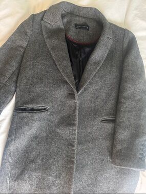 Zara Gray Herringbone Tailored Blazer Coat